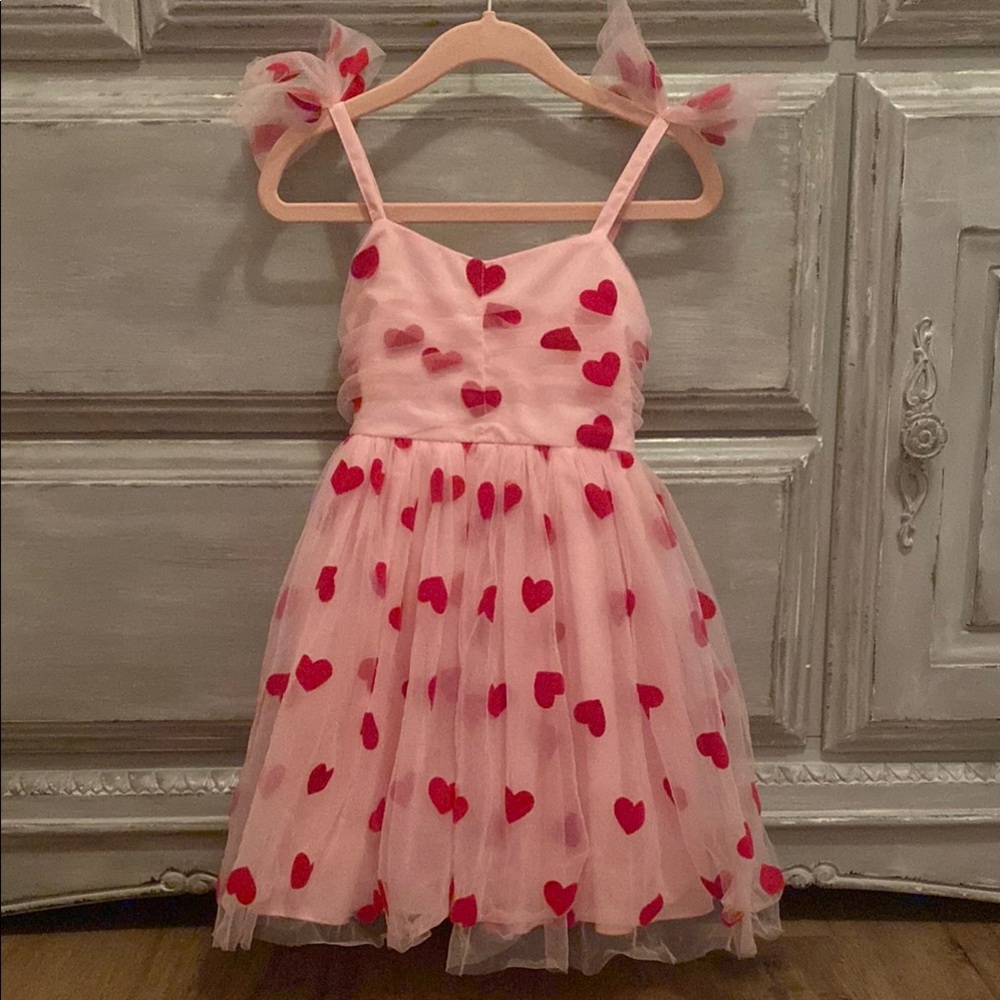 Pink Dress with Red Heart Pattern